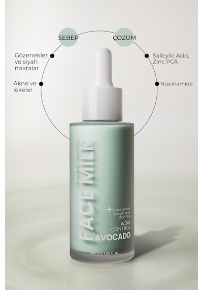 Avokado Özlü Akne/leke Karşıtı Onarıcı Yüz Sütü 150 Ml Niacinamide, Salisilik Asit, Zinc