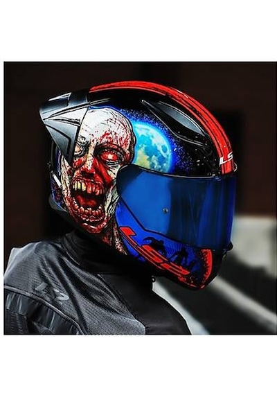 Ls2 Rapıd 2 Race Zombıe Fullface Motosiklet Kaskı Mavi Camlı Siyah