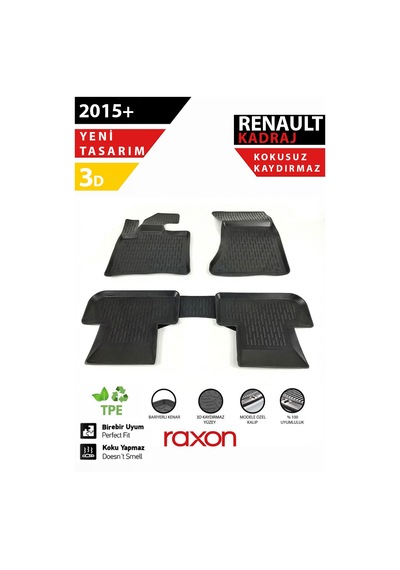 Renault Kadjar 2015+ 3d Havuzlu Paspas Tam Uyumlu Su Geçirmez, Kaymaz