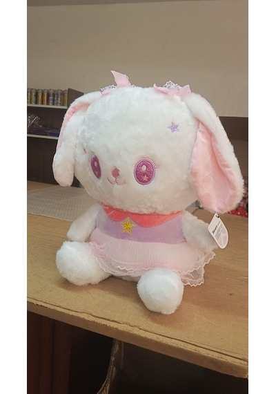 Oyuncak Peluş Pembe Elbiseli Sevimli Tavşan 45 Cm