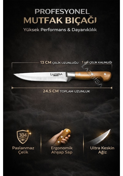Lazbisa Mtf-048 Hand Craft Mutfak Bıçak Seti Et Ekmek Sebze Meyve Doğrama Bıçağı 6 Lı Günlük Kullanım Kırmızı