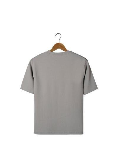 Gri Oversize Bisiklet Yaka T-shirt Gri