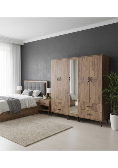 Zerkaconcept Safa 5 Kapaklı Dolap Gardırop Çam - M2 Çam