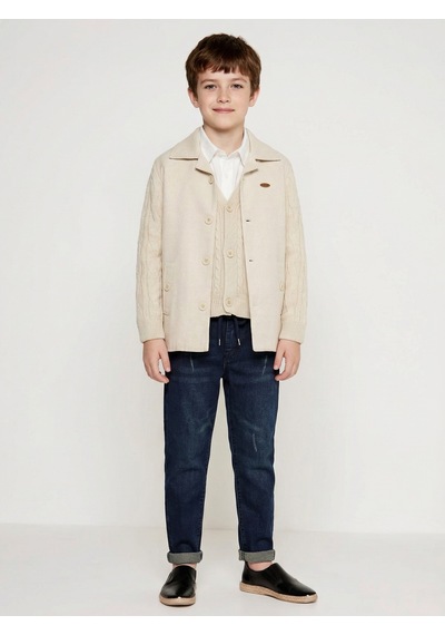 Xo Kids Erkek Çocuk 4lü Alt Üst Takım 6-9 Yaş 13202 Ekru - Lacivert