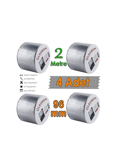 4 Adet Çatı İzolasyon Bandı 96 Mm X 2 Mt Su Sızdırmazlık Geçirmez Delik Yalıtım Çamur Boru Sakız Tamir Bant