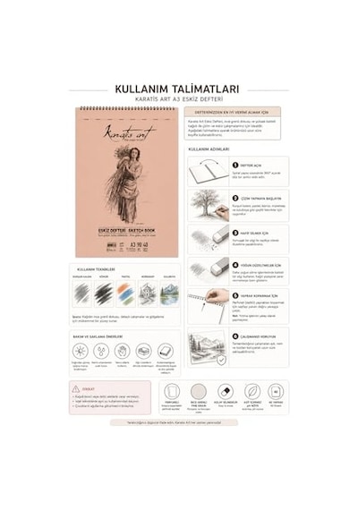 A3 Eskiz Defteri, 90 G/m² İnce Grenli Kağıt, 40 Yaprak Spiralli Sketchbook, Kurşun Kalem, Kömür Ve Pastel Çizimler İçin Uygun, Kolay Silinebilir, Perforeli Sayfalar, Profesyonel Ve Öğrenci Kullanımı İ