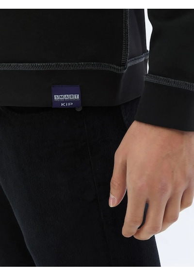 Kip Siyah Bisiklet Yaka Baskılı Çift Taraflı Sweatshırt Siyah