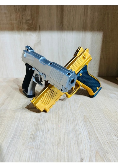 Boncuklu Altın Ve Gümüş Renk Boncuk Atan Silah 2 Adet + 2 Adet 9 Cm Hedef + 21 Paket Boncuk Karışık