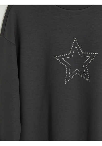 Lcw Modest Antrasit Taşlı Soft Touch Kadın Sweatshirt Tunik