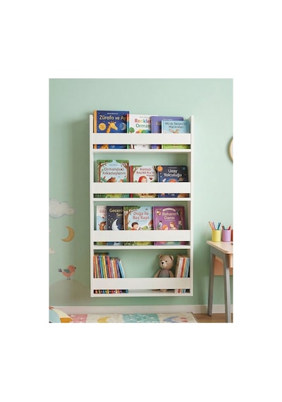 Montessori 4 Raflı Çocuk Odası Kitaplığı Çok Amaçlı Ahşap Duvar Rafı 120x60 Beyaz Beyaz Montessori 4 Raflı Çocuk Odası Kitaplığı Çok Amaçlı Ahşap Duvar Rafı 120x60 Beyaz Beyaz