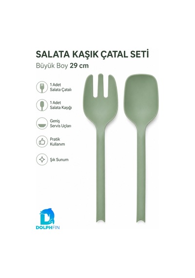 Salata Kaşık Çatal Seti 2 Li Büyük Boy 29 Cm Yeşil Plastik Servis Kaşığı Ve Çatalı