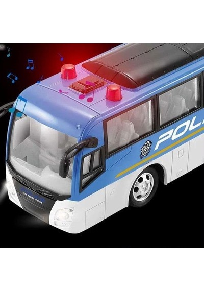 Led Farlı 4 Fonksiyonlu Uzaktan Kumandalı 1:30 Ölçekli Gerçekçi Tasarımlı Oyuncak Polis Otobüsü Çok Renkli