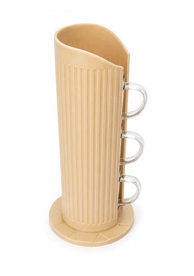 3'lü 100ml Espresso Kortado Türk Kahvesi Fincanı Ve Dikey Ahşap Karışımlı Bardak Standı Seti Açık Ahşap