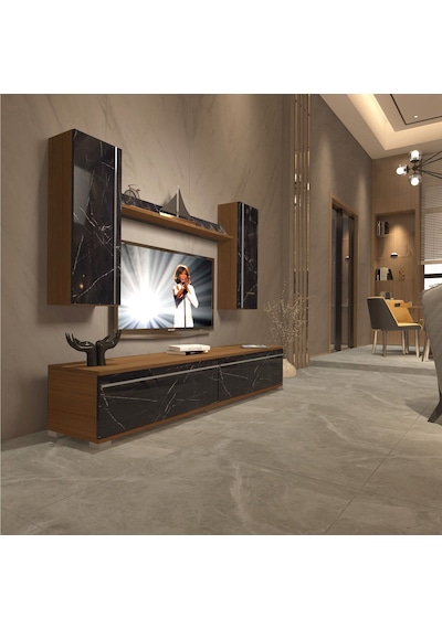 Decoraktiv Eko 7 Mdf Std Tv Ünitesi Tv Sehpası Ceviz - Siyah Mermer