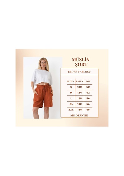 The Voler Müslin Şort Kadın Yüksek Bel Oversize Rahat Kesim Cepli %100 Pamuklu Yazlık Şort Kiremit The Voler Müslin Şort Kadın Yüksek Bel Oversize Rahat Kesim Cepli %100 Pamuklu Yazlık Şort Kiremit