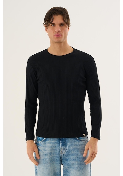 Alexander Gardi İnci Fitilli Uzun Kollu Slim Fit Siyah