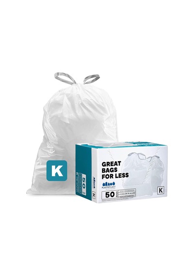 Özel Kesim Çöp Torbaları - Simplehuman X Code K Uyumlu 50 Adet Beyaz İpli Çöp Torbaları 10 Galon / 38 Liter 62 Cm X 71 Cm
