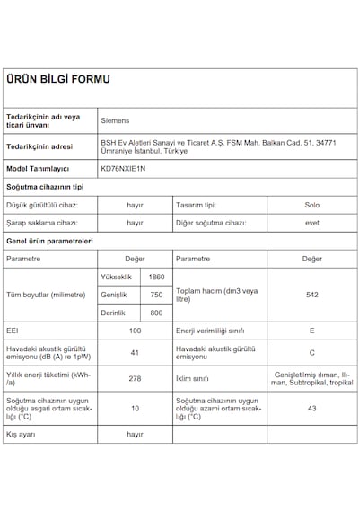 Siemens KD76NXIE1N 542 L No Frost Üstten Dolduruculu Buzdolabı