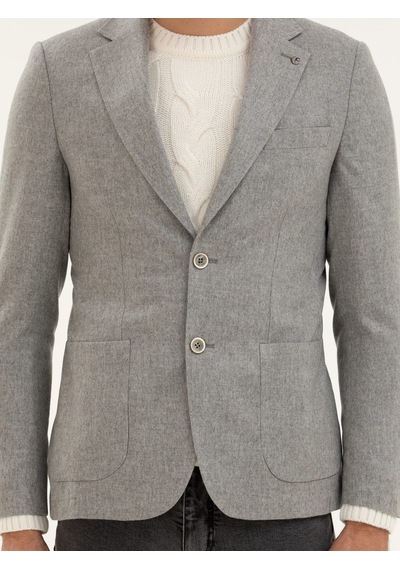 Cacharel Gri Slim Fit Kaşmir Ceket