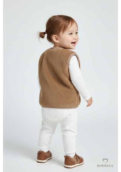 Babyden's Welsoft Kız Bebek Çocuk Çıtçıtlı Yelek Yumuşak Dokulu,ayıcık Armalı,peluş Bebek Yeleği Kahverengi