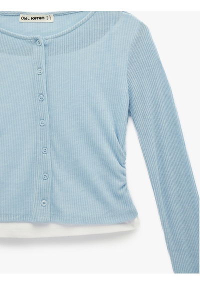 Koton Uzun Kollu Bisiklet Yaka Düğmeli Slim Fit Hırka Mavi 6sal90003ık Mavi