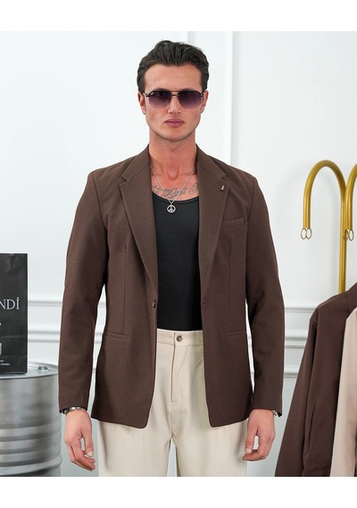 Modefendi Özel Seri %100 Gofre Kumaş İtalyan Kesim Modern Fit Ceket Kahverengi