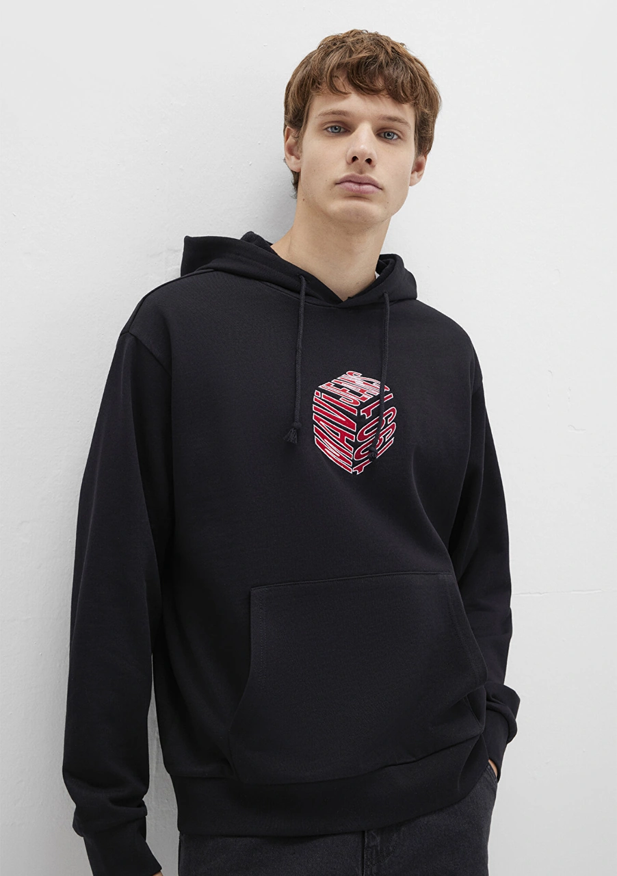 Mavi - Mavi Baskılı Kapüşonlu Siyah Sweatshirt 0s10397-900 Siyah