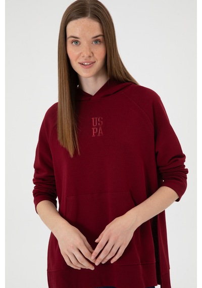 U.S. Polo Assn. Kadın Bordo Yırtmaçlı Kapüşonlu Sweatshırt 50313611-VR014