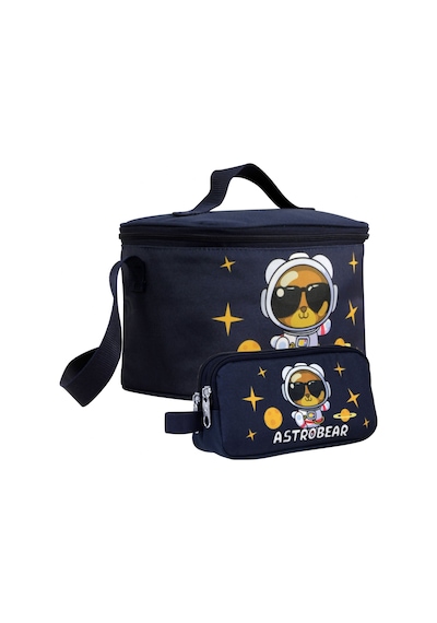 Cennec Erkek Çocuk Astronot Ayıcık Desenli Lacivert Beyaz Beslenme Çantası Ve Kalemlik Seti Lacivert - Beyaz
