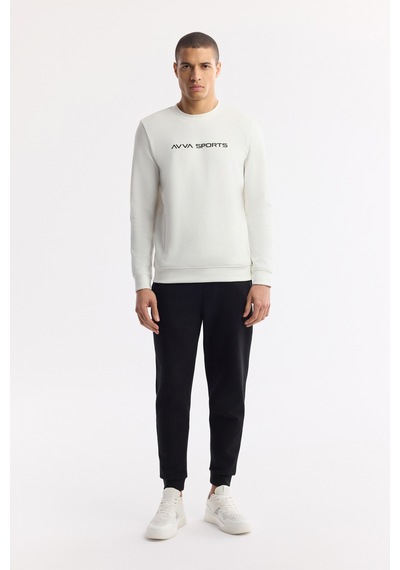 Avva Erkek Ekru Bisiklet Yaka Baskılı Bi-stretch İnterlok Regular Fit Sweatshirt A51y1208