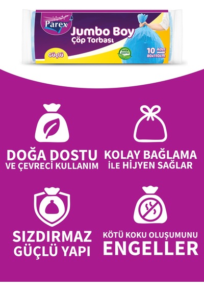 Güçlü Çöp Torbası Jumbo Boy 10'lu 80 X 110 Cm