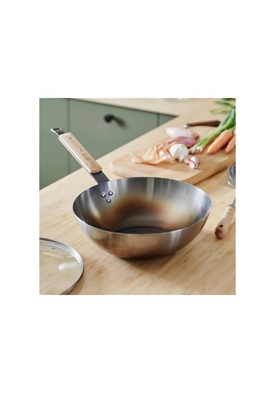 Ikea Vardagen Karbon Çelik Kapaklı Wok Tava 28 Cm Krom - Bej 2 Parça