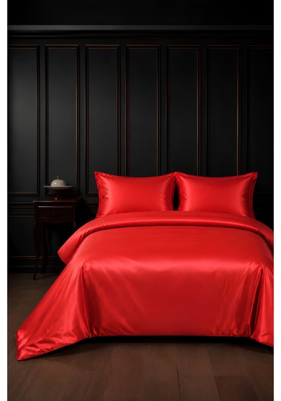 %100 Pamuk Saten Kırmızı 83 Tel-125 Gsm Çift Kişilik Nevresim Takımı