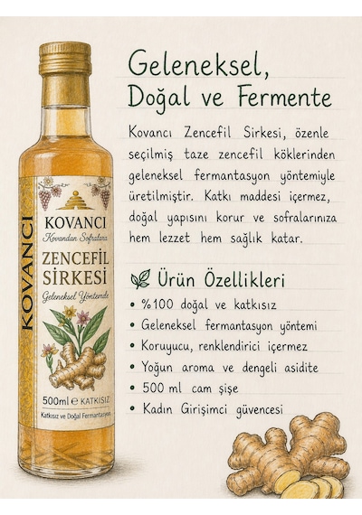 Zencefil Sirkesi 500 Ml-%100 Doğal Fermente & Katkısız