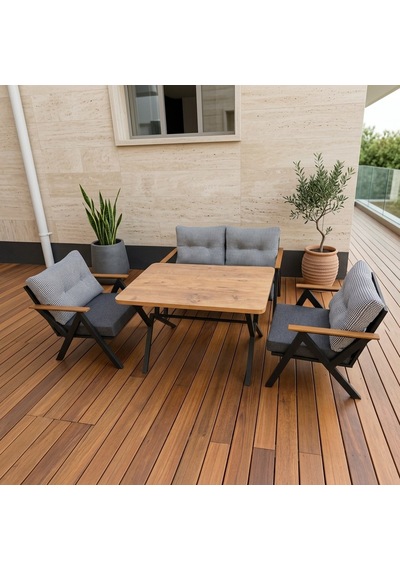 Venedik 2+1+1+ 70x120 Ceviz Desenli Masa Metal Balkon Takımı Keten Dokulu Kumaş Siyah Metal - Bahçe Teras Oturma Grubu Gri - Antrasit Venedik 2+1+1+ 70x120 Ceviz Desenli Masa Metal Balkon Takımı Keten Dokulu Kumaş Siyah Metal - Bahçe Teras Oturma Grubu Gri - Antrasit