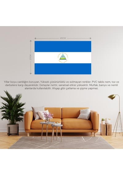 Nikaragua Ülke Bayrağı 45x22cm Duvar Tablosu Çerçevesiz Pvc Tablo