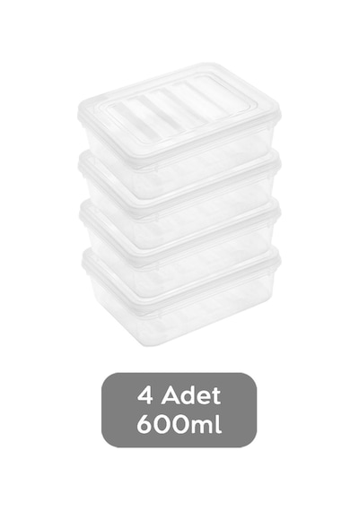 4'lü Şeffaf Kapaklı Mikrodalga Uyumlu Saklama Kabı - Organizer Düzenleyici Gıda Erzak Kabı 4x600ml Şeffaf