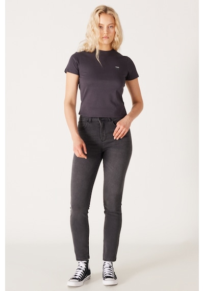 Wrangler Slim Fit Dar Kesim Normal Bel Siyah Esnek Jean Kot Pantolon W26LKBT15 Koyu Gri