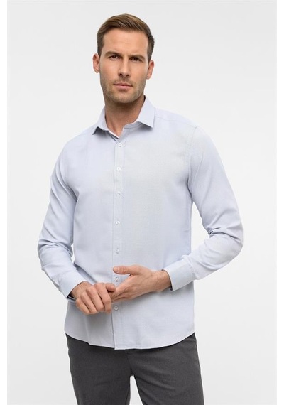 Süvari Lacivert Slim Armürlü Klasik Yaka Gömlek Lacivert