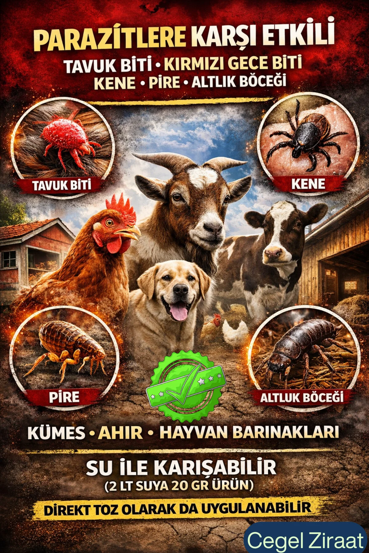 Tavuk Biti-kırmızı Gece Biti-kene-altlık Böceği-akar İlacı 500gr Toz