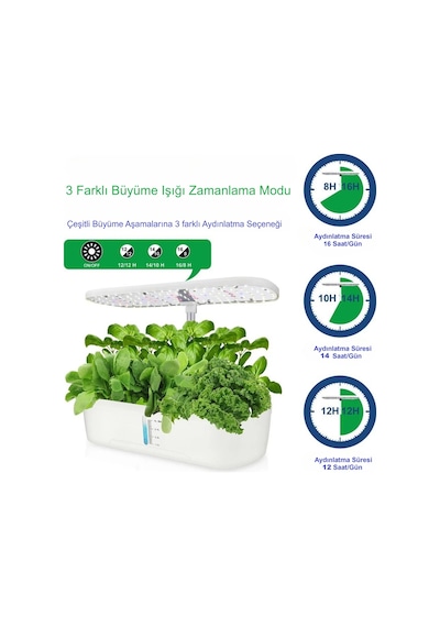 Hymark Hidroponik Topraksız 12 Bölmeli Bitki Yetiştirme Kiti 3 Mod 139 Led Tam Spekturumlu Bahçe Kiti