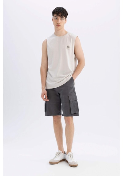 DeFacto Relax Fit Düz Paça Gabardin Kargo Bermuda Şort C5382AX24SMAR82