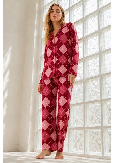 Kadın Regular Bürümcük Kırmızı Pijama Takımı