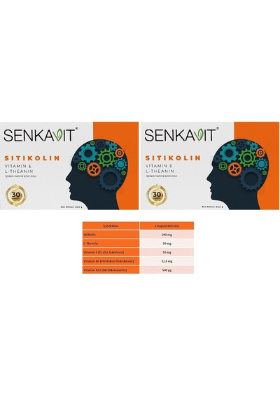 Senkavit Sitikolin L-Teanin ve Vitamin E İçeren Takviye Edici Gıda 2 x 30 Kapsül
