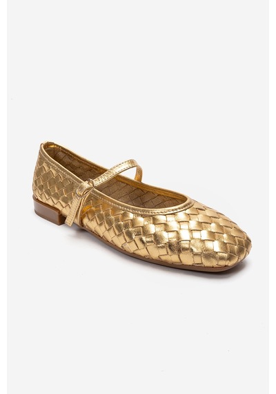 Luvishoes Yevora Altın Örgü Hakiki Deri Bantlı Kadın Babet Ayakkabı
