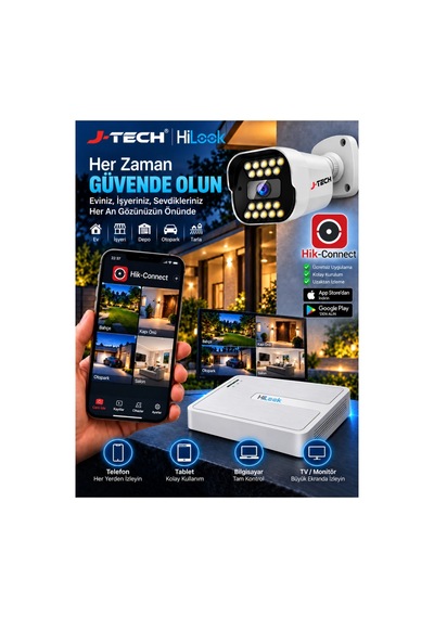 Hilook J-tech H1071 5mp 8'li Akıllı Sesli Ip Kamera Seti Renkli Gece Yüz Araç Hareket Algılama
