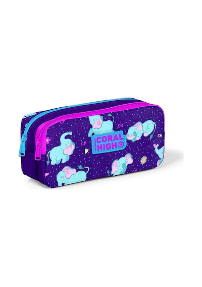 Coral High Kids Mor Pembe Fil Desenli İki Bölmeli Kalem Çantası 22157