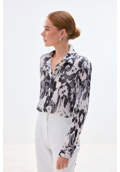 Sateen Desenli Düz Kesim Gömlek - Siyah-136802 Siyah