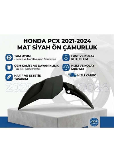 Honda Pcx 125 Ön Çamurluk Mat Siyah 2021-2024 A Kalite Plastik