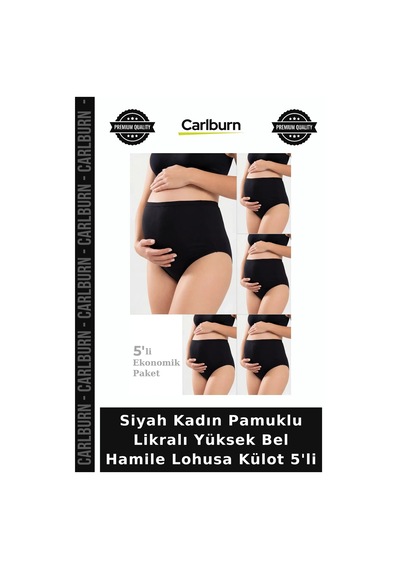 Carlburn Siyah Kadın Pamuklu Likralı Yüksek Bel Hamile Lohusa Külot 5'li Anne İç Giyim Rahatlık Doğum Sonrası